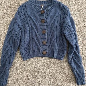 Free People Navy Cable Knit Cardigan